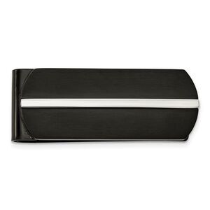Men's Stainless Steel & Black Plated Striped Fold Over Money Clip